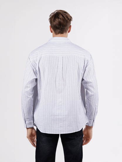 Celio* Men White Striped Overshirt Cotton Shirts