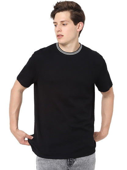 Celio Men Black Solid Regular Fit Cotton T-Shirts