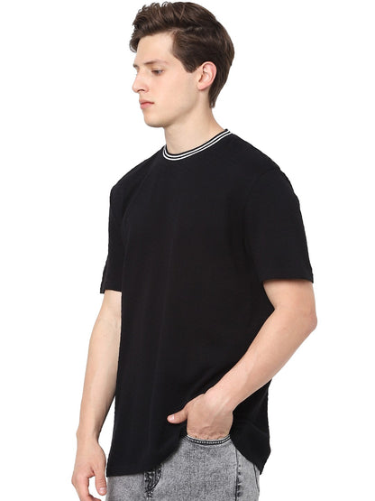 Celio Men Black Solid Regular Fit Cotton T-Shirts