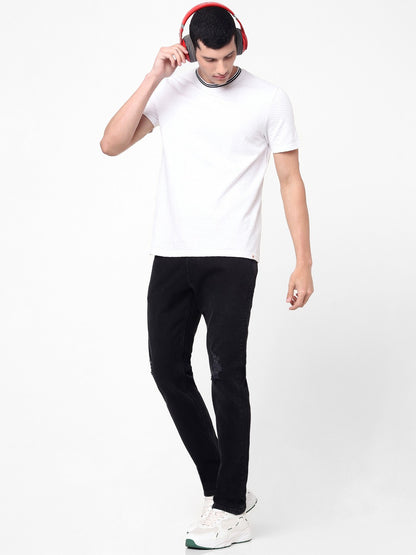Celio Men White Solid Regular Fit Cotton T-Shirts