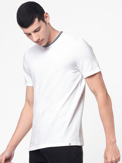 Celio Men White Solid Regular Fit Cotton T-Shirts