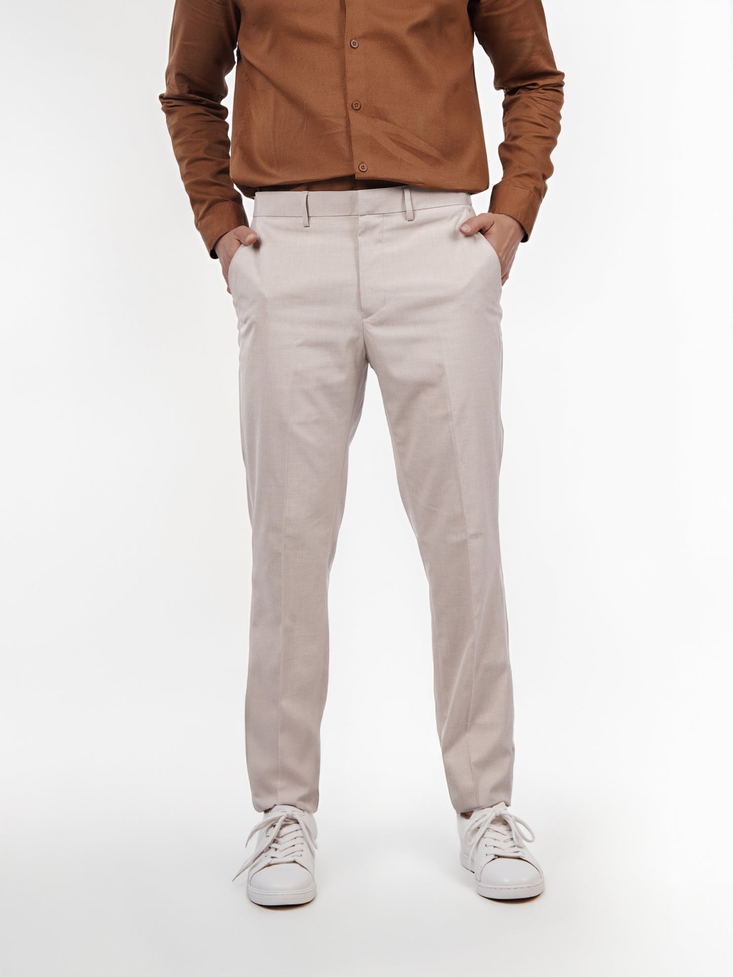 Celio* Men Beige Solid Slim Fit Polyester Trouser