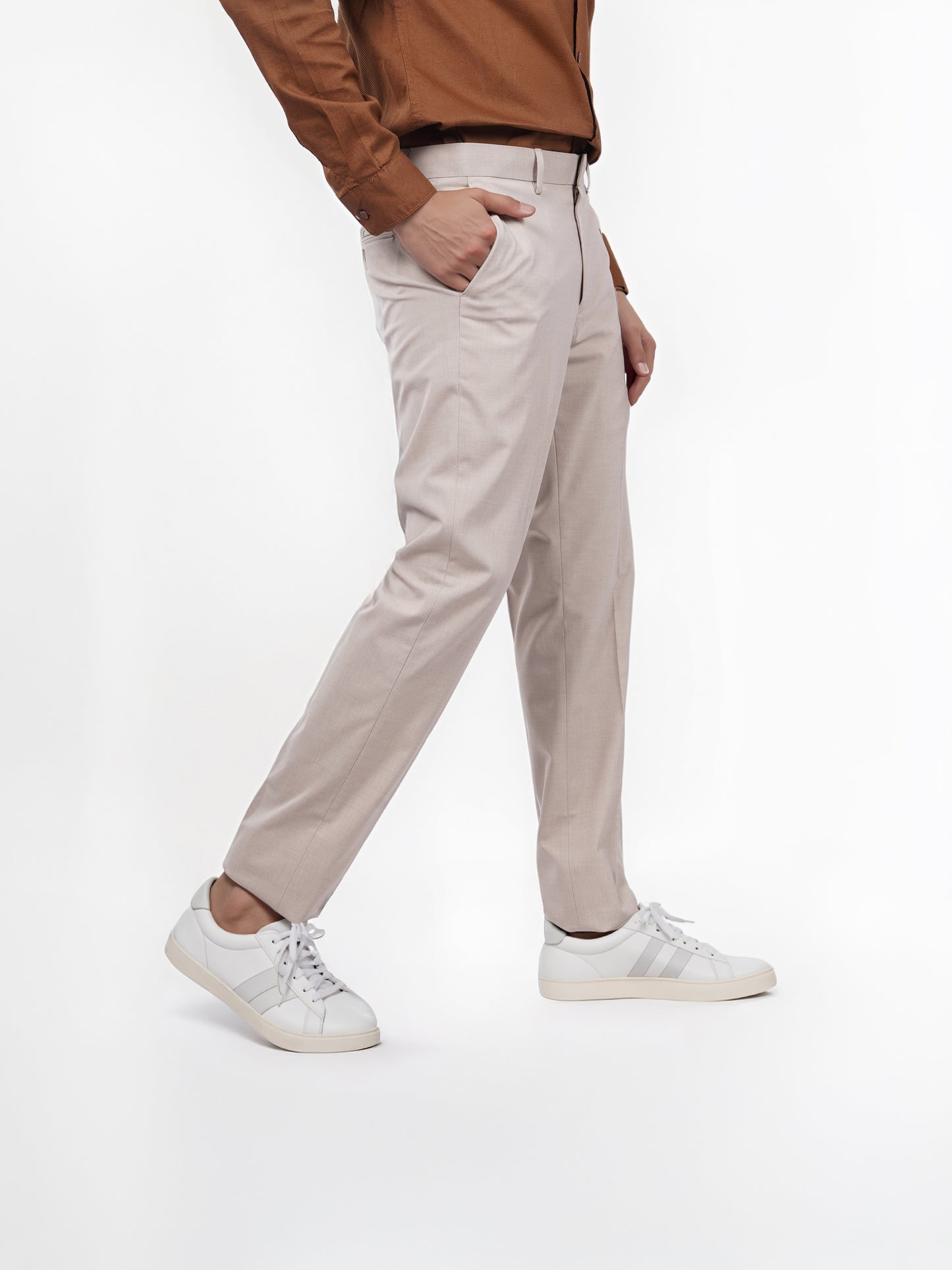 Celio* Men Beige Solid Slim Fit Polyester Trouser