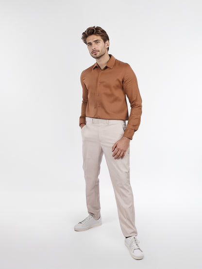 Celio* Men Beige Solid Slim Fit Polyester Trouser