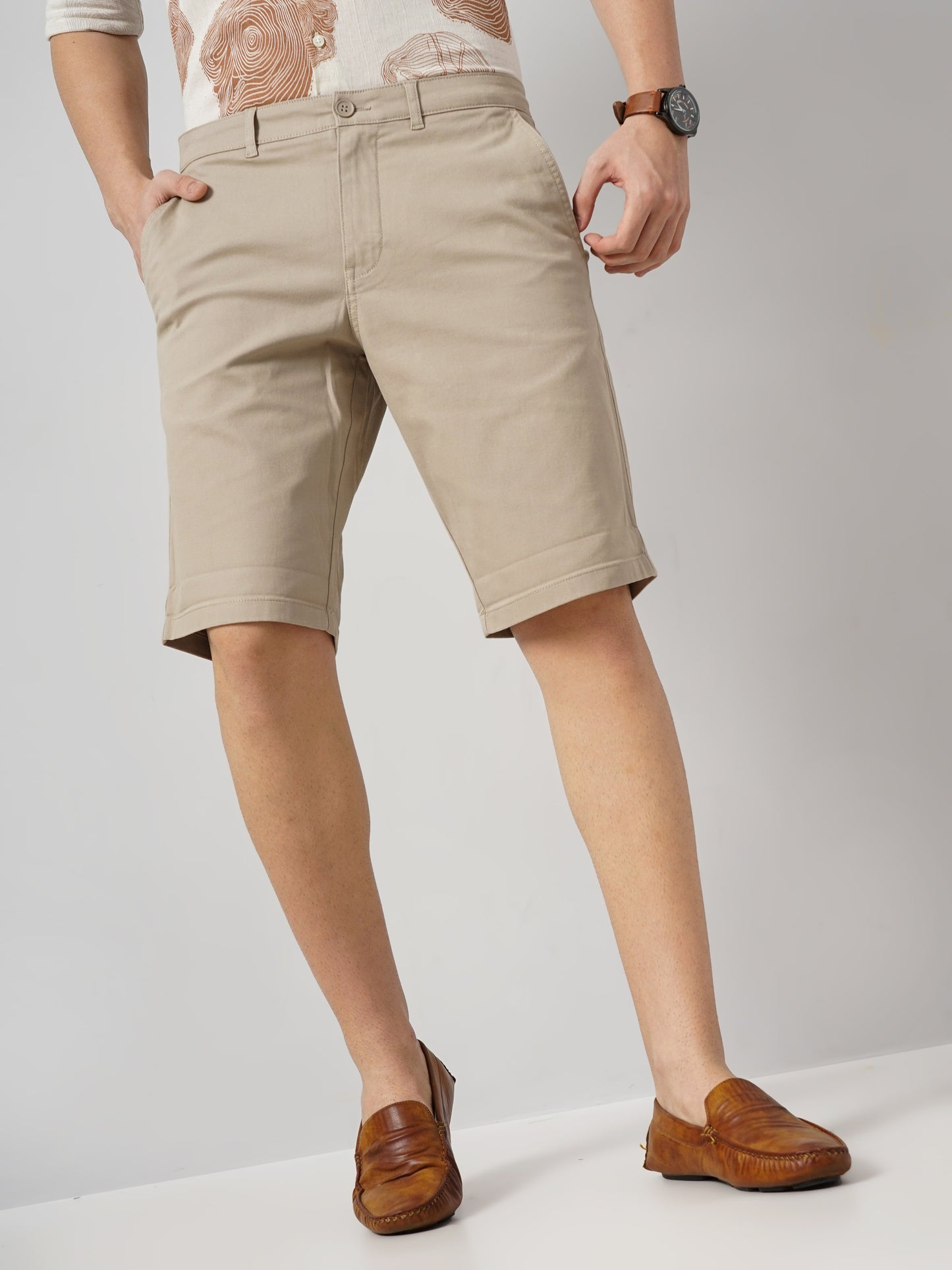 Beige Regular Fit Shorts