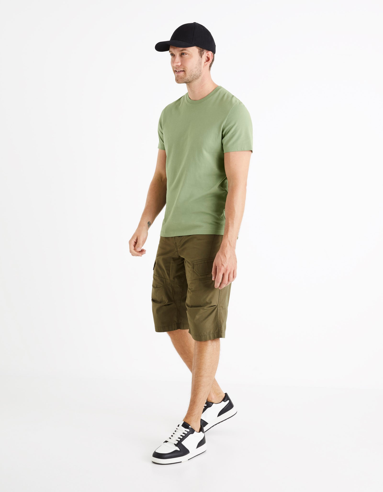 Regular Fit 100% Cotton Cargo Trousers - Olive Green