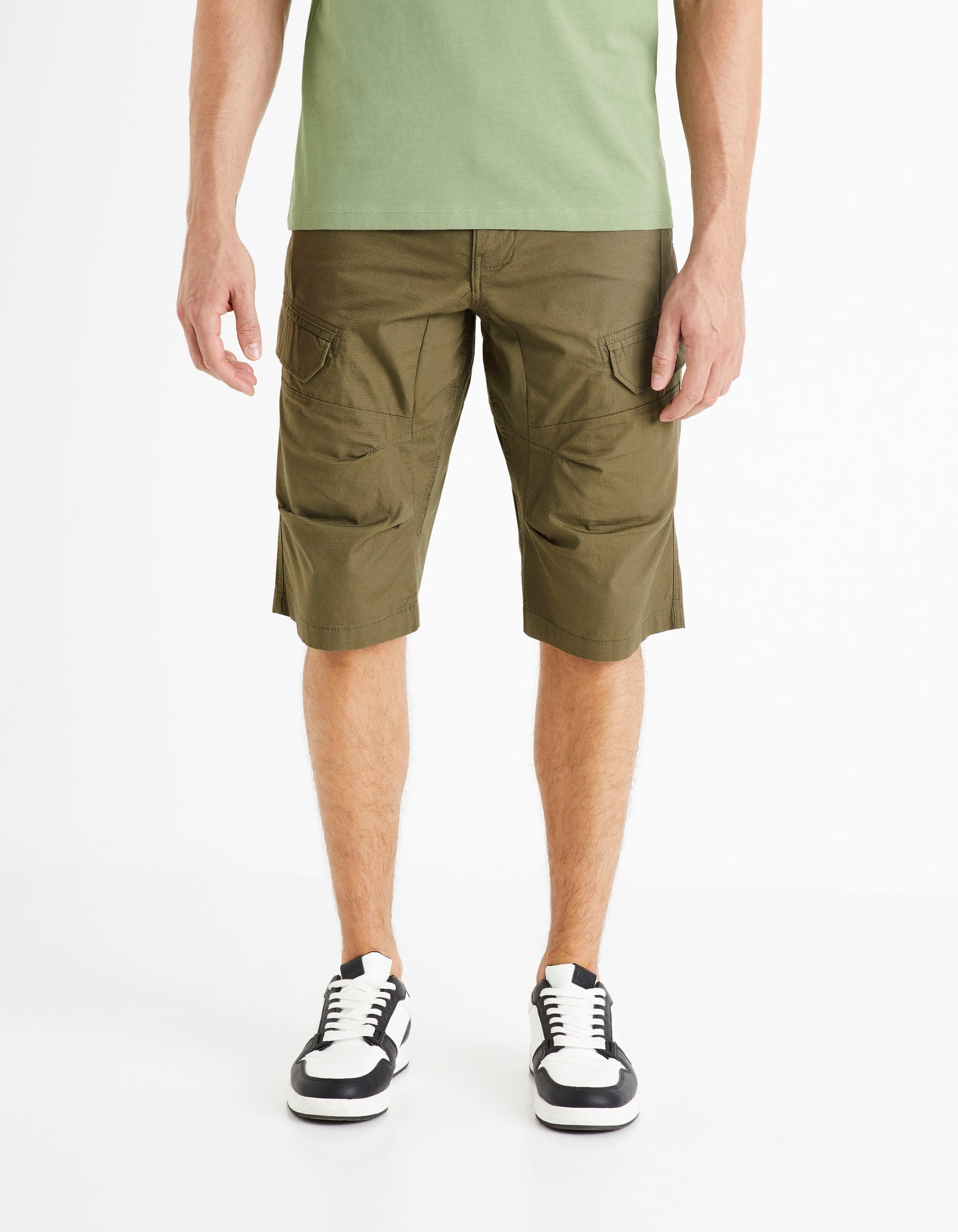Regular Fit 100% Cotton Cargo Trousers - Olive Green