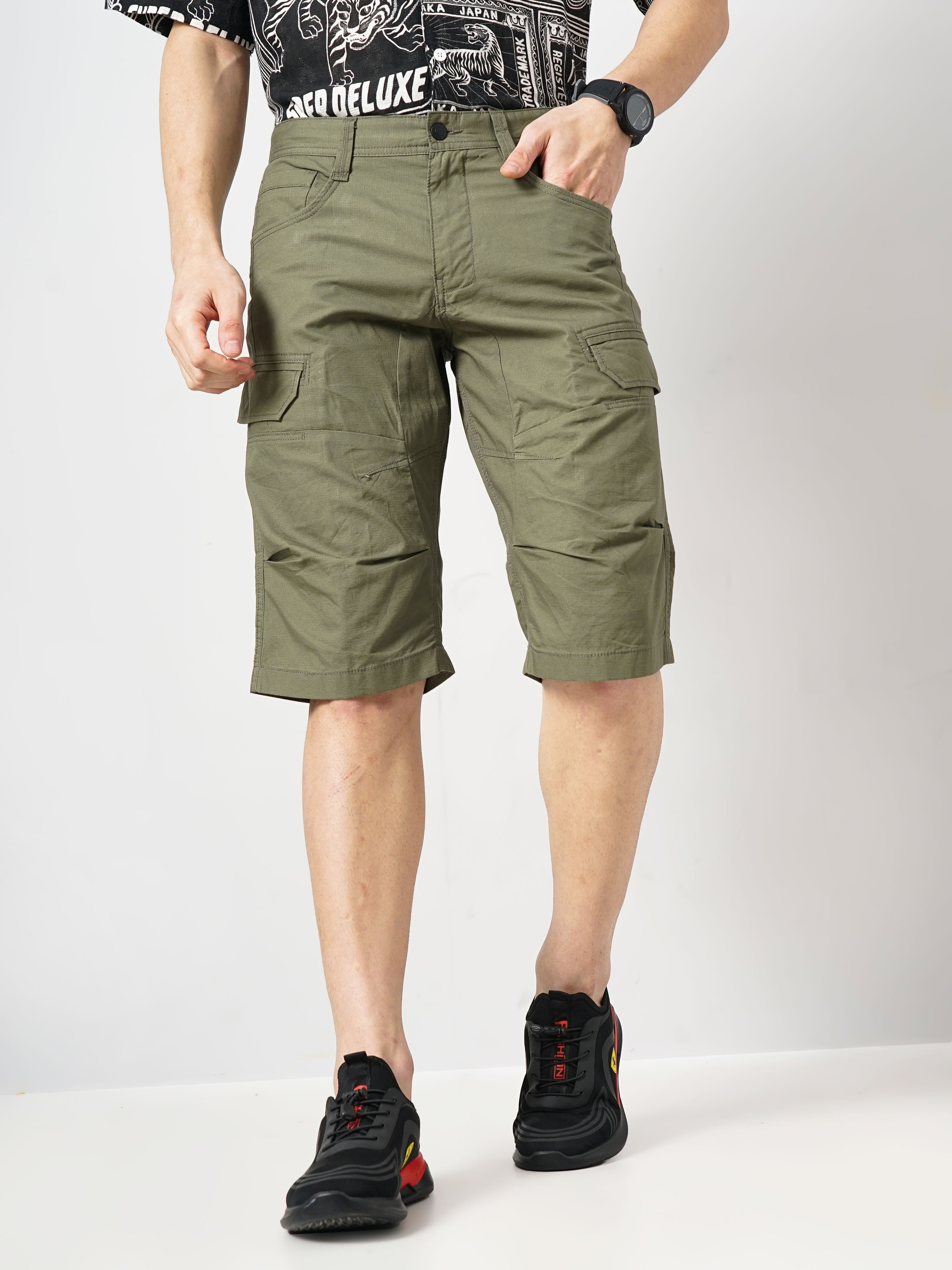 Olive Regular Fit Shorts