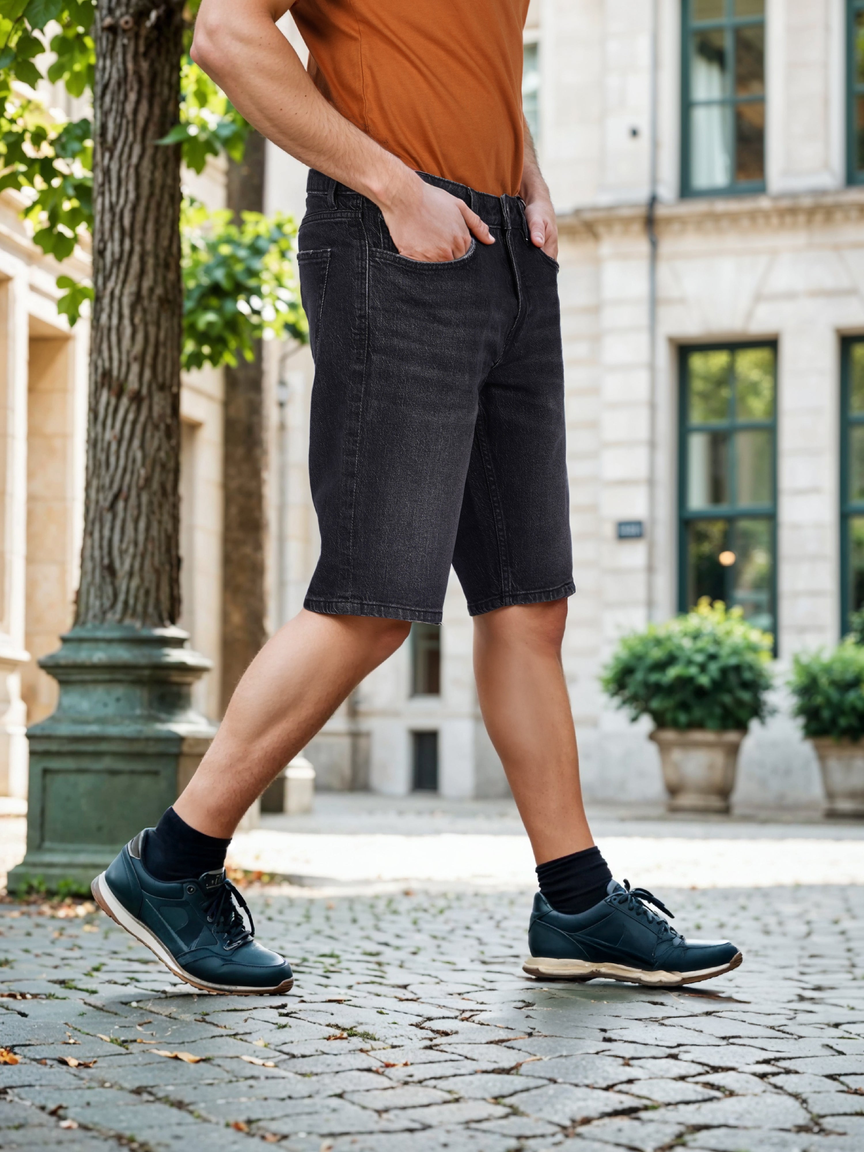 Celio* Cotton Regular Fit Black Bermuda