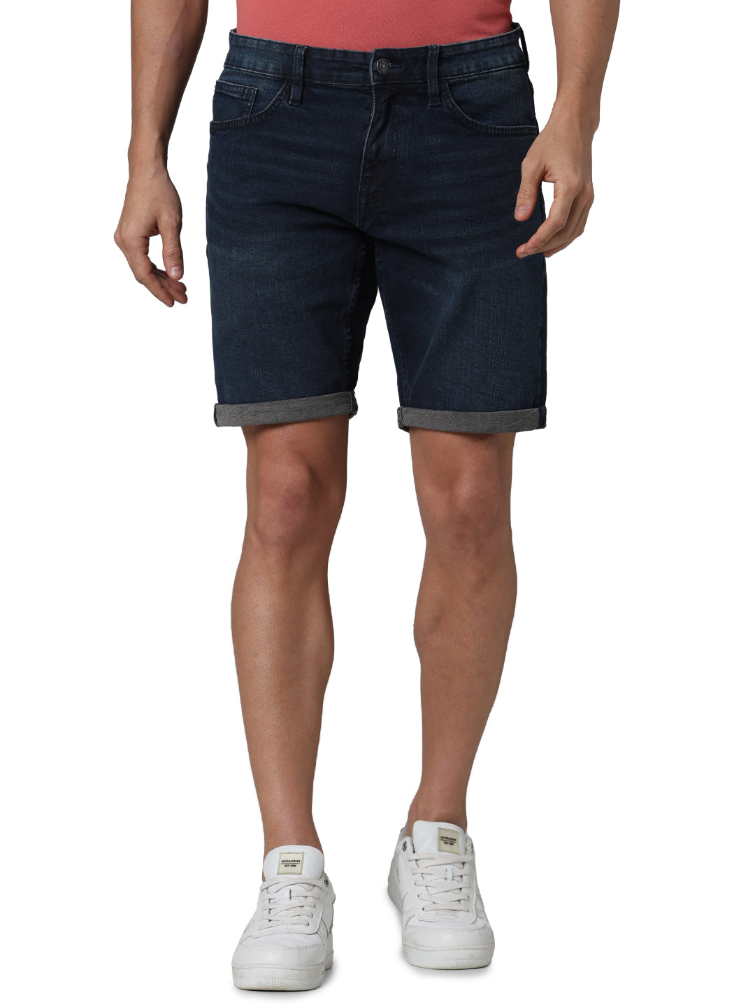 Blue Denim Cotton Regular Fit Shorts