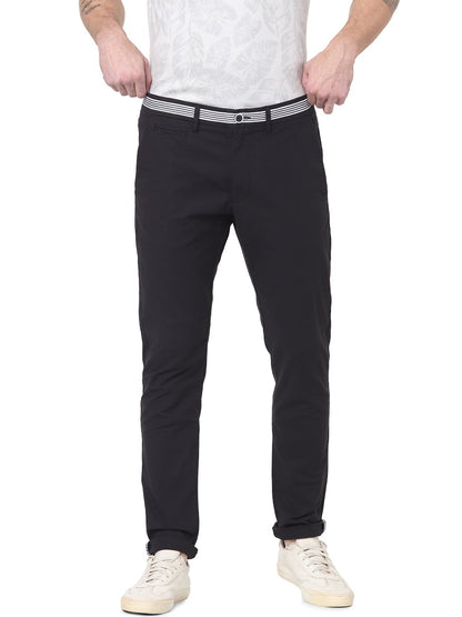 Celio* Men Black Solid Slim Fit Cotton Trousers