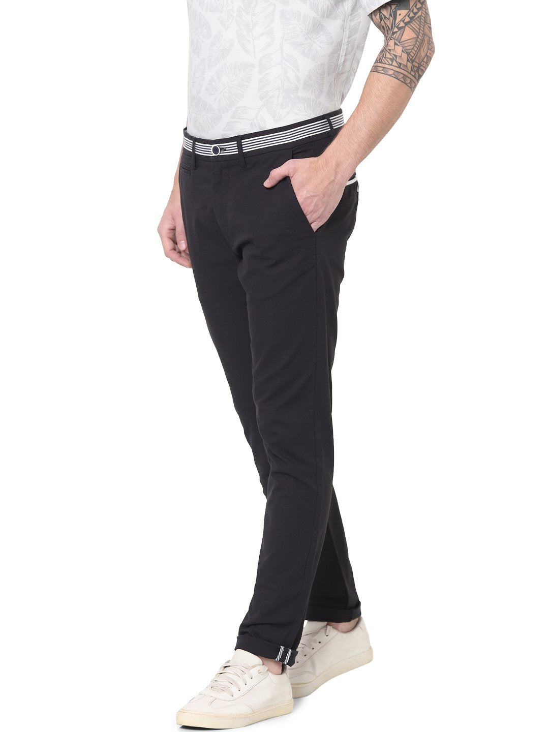 Celio* Men Black Solid Slim Fit Cotton Trousers