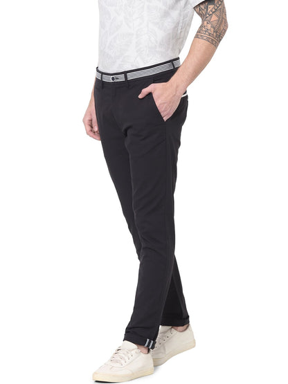 Celio* Men Black Solid Slim Fit Cotton Trousers