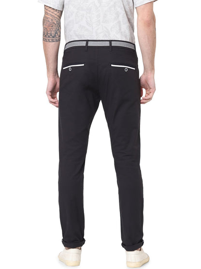 Celio* Men Black Solid Slim Fit Cotton Trousers