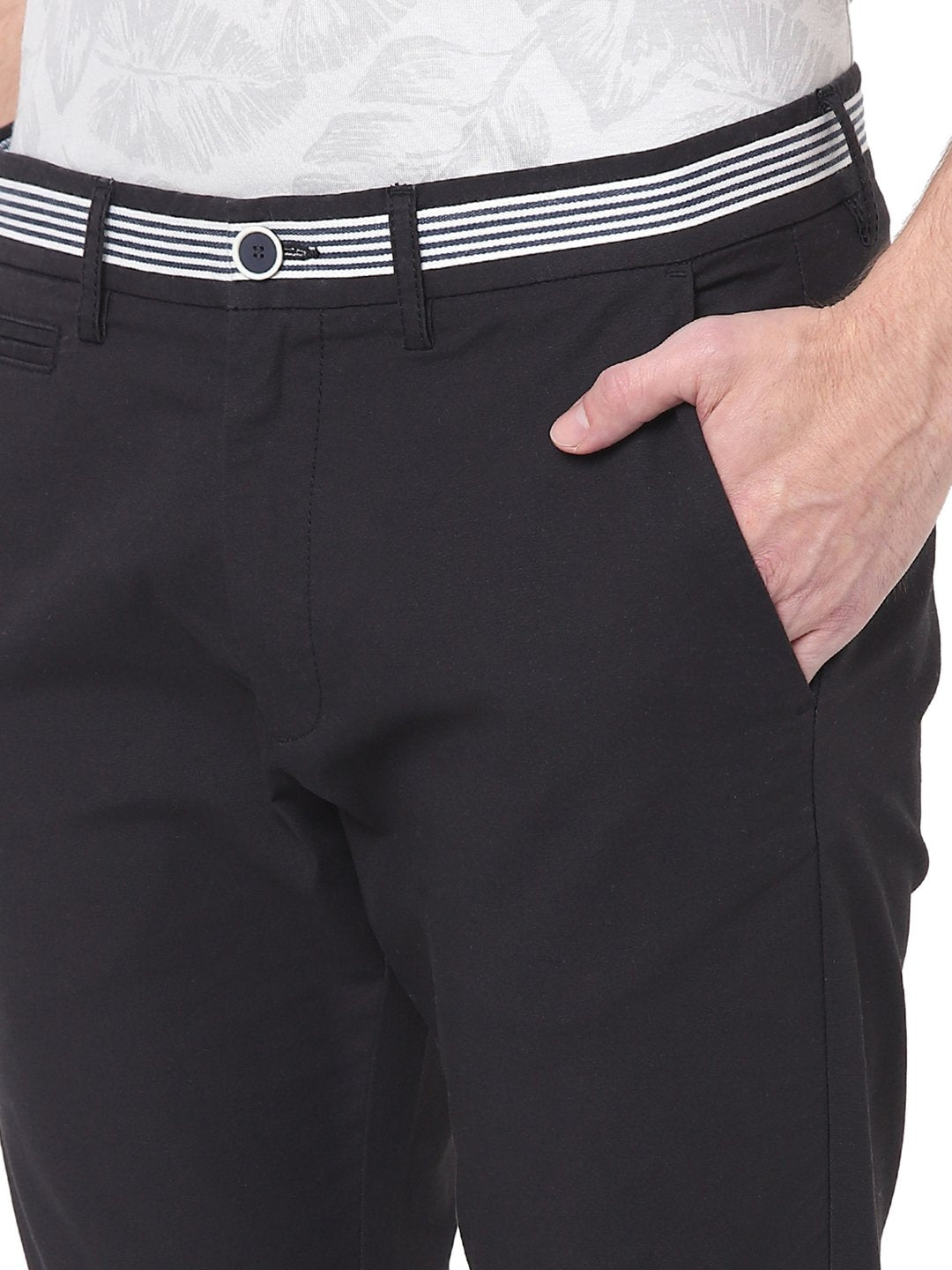 Celio* Men Black Solid Slim Fit Cotton Trousers