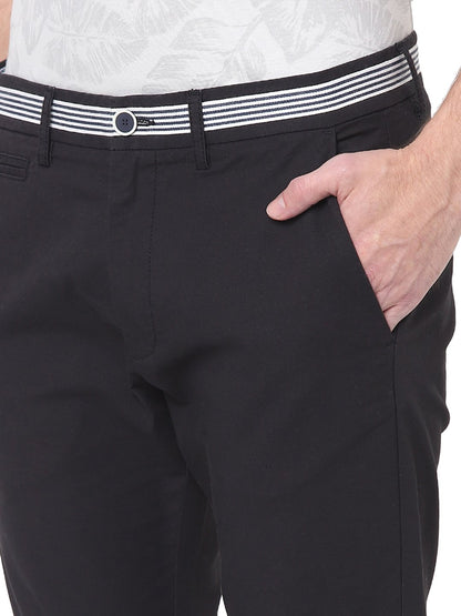 Celio* Men Black Solid Slim Fit Cotton Trousers