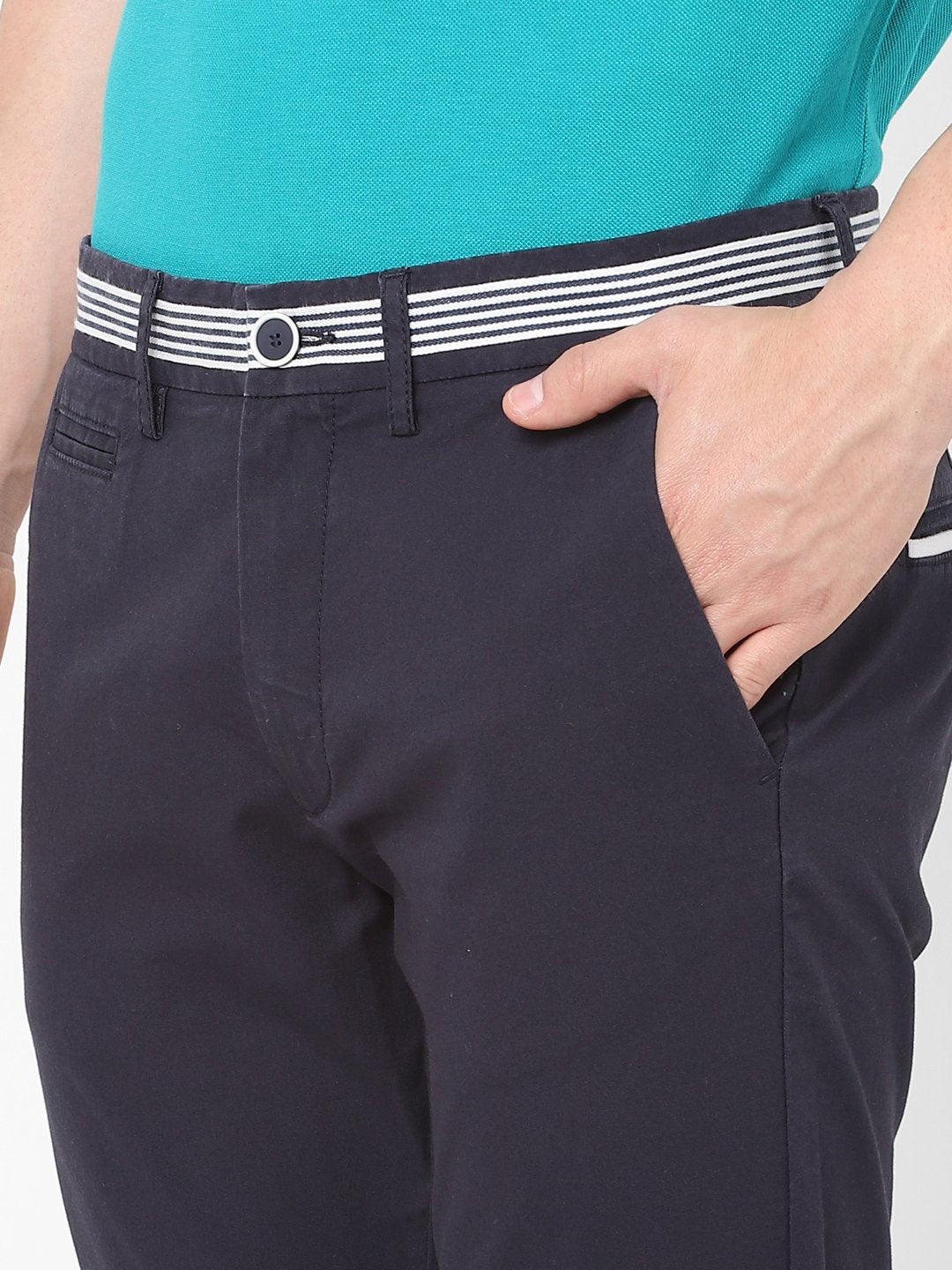 Celio* Men Blue Solid Slim Fit Cotton Trousers