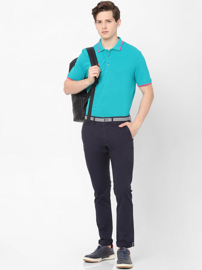 Celio* Men Blue Solid Slim Fit Cotton Trousers