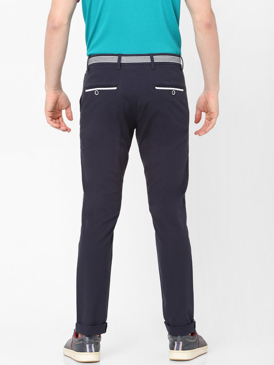 Celio* Men Blue Solid Slim Fit Cotton Trousers
