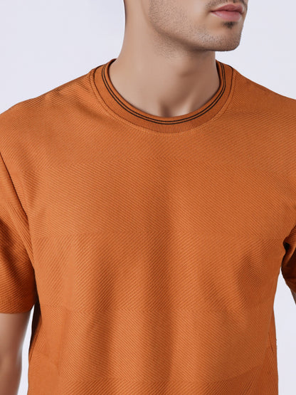 Celio* Men Brown Solid Regular Fit Cotton T-Shirts