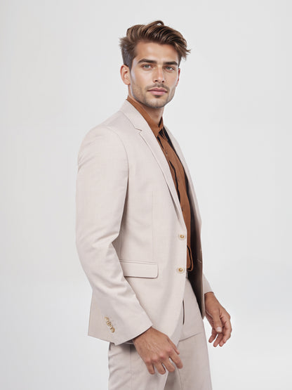 Celio* Men Beige Solid Slim Fit Polyester Blend Jacket