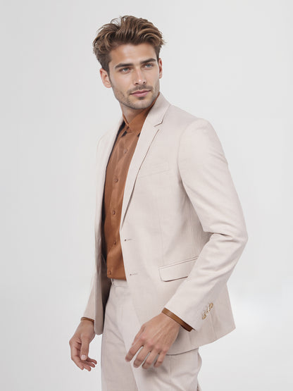 Celio* Men Beige Solid Slim Fit Polyester Blend Jacket