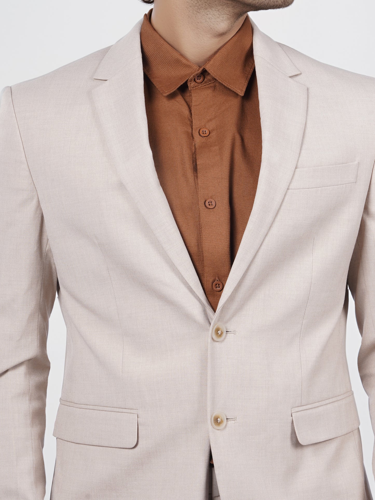 Celio* Men Beige Solid Slim Fit Polyester Blend Jacket