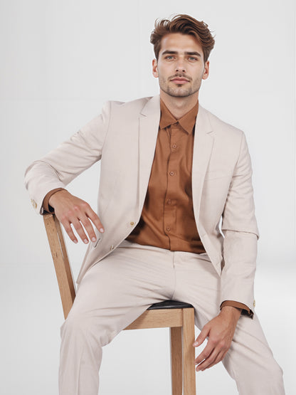 Celio* Men Beige Solid Slim Fit Polyester Blend Jacket