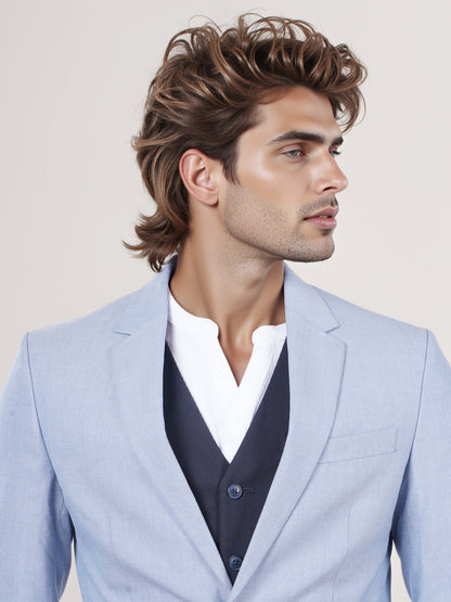 Celio* Men Blue Solid Slim Fit Polyester Blend Jacket