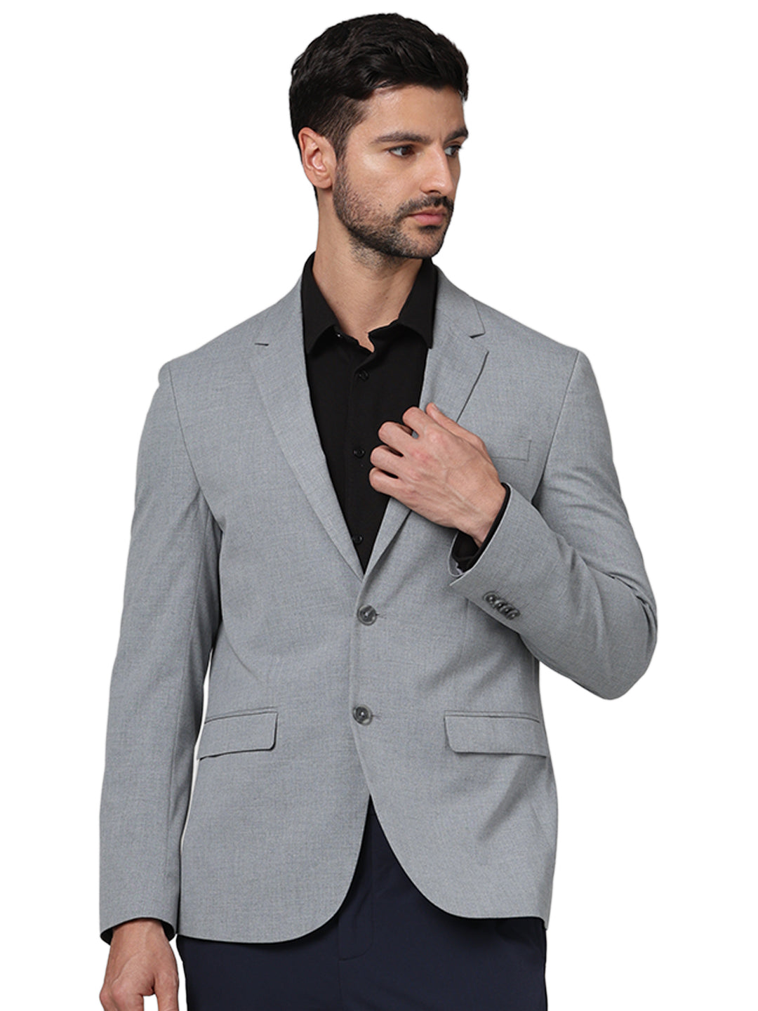 Grey Solid Polyester Blazer