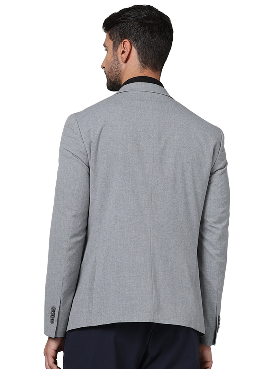 Grey Solid Polyester Blazer