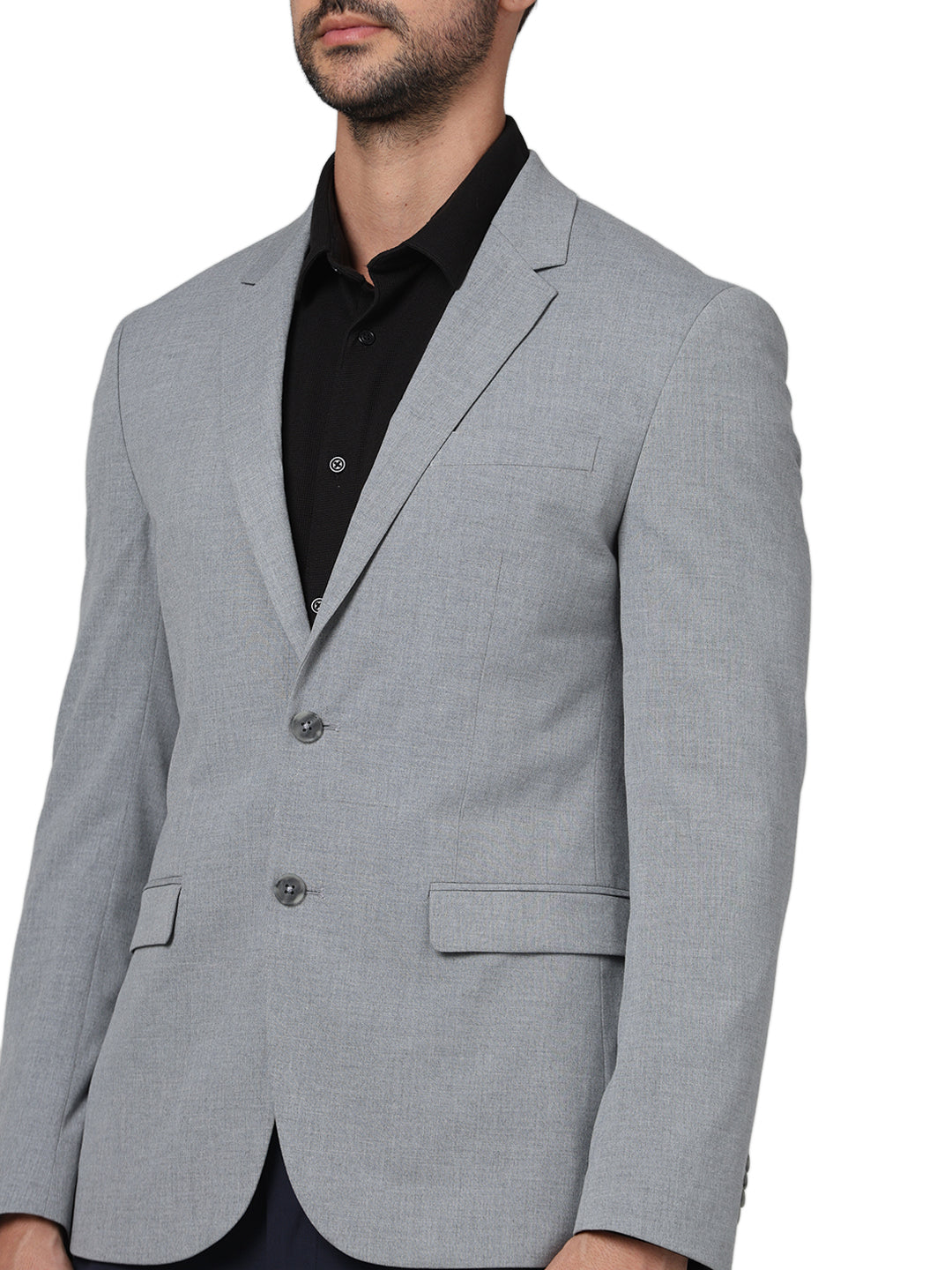 Grey Solid Polyester Blazer