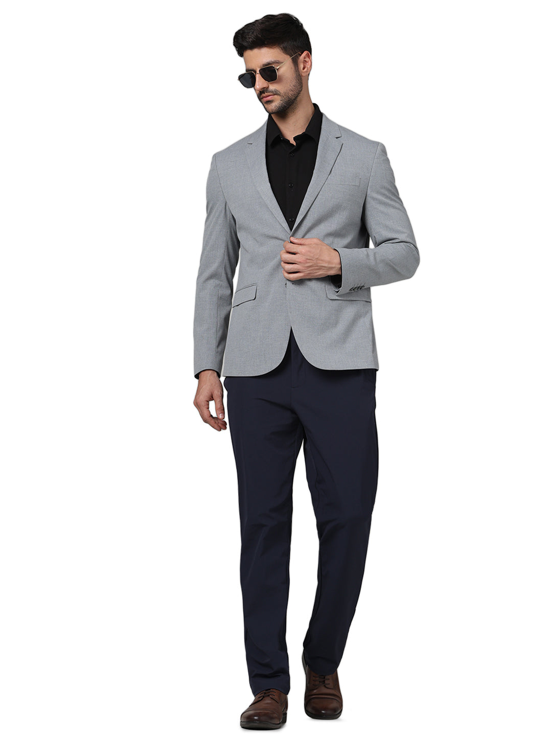 Grey Solid Polyester Blazer