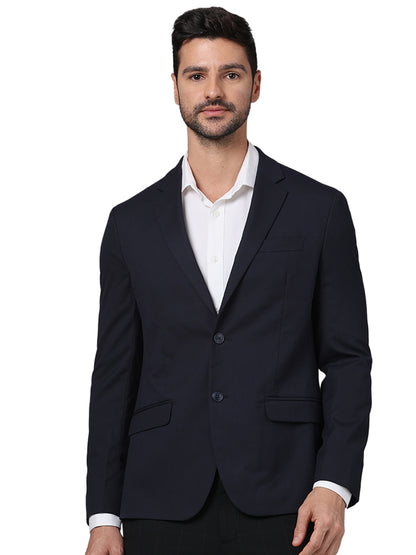 Blue Solid Polyester Blazer