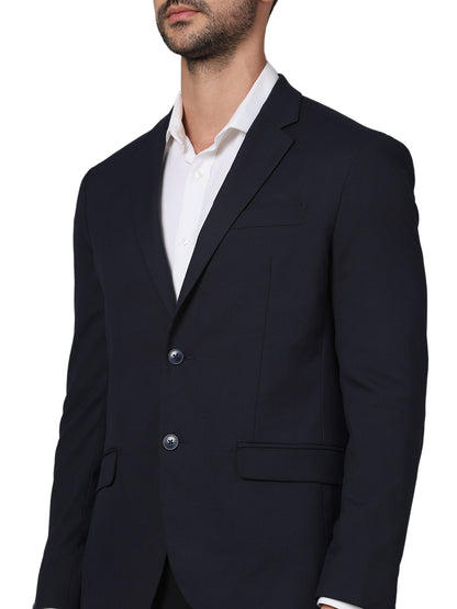 Blue Solid Polyester Blazer