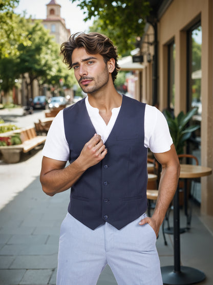 Celio* Men Blue Solid Regular Fit Polyester Blend Waistcoat