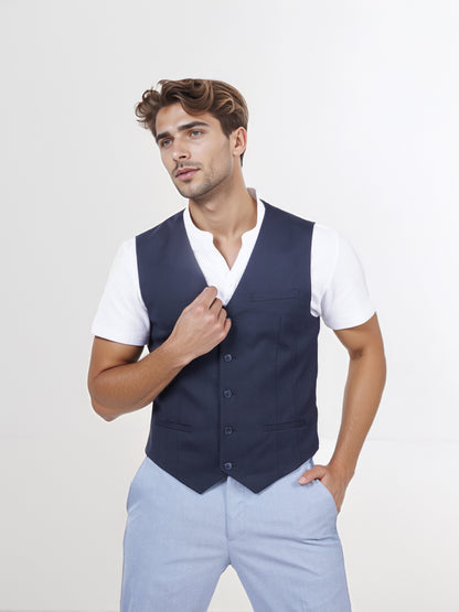 Celio* Men Blue Solid Regular Fit Polyester Blend Waistcoat