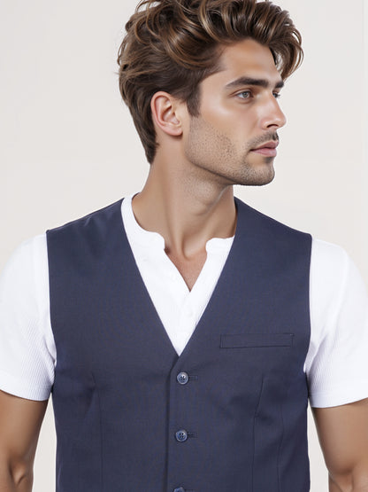 Celio* Men Blue Solid Regular Fit Polyester Blend Waistcoat