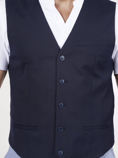 Celio* Men Blue Solid Regular Fit Polyester Blend Waistcoat