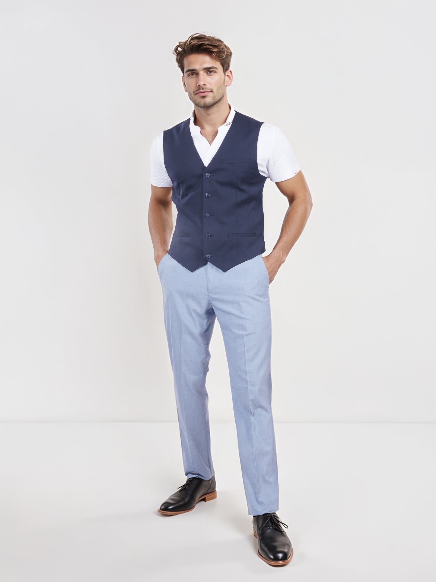 Celio* Men Blue Solid Regular Fit Polyester Blend Waistcoat