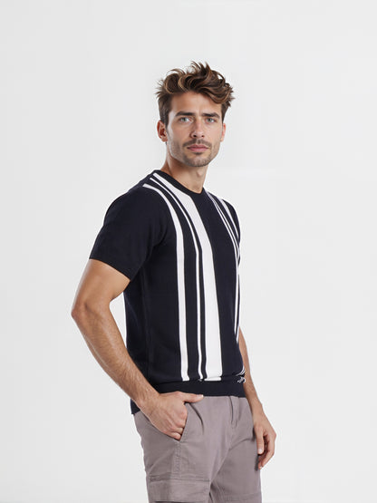 Celio* Men Black Striped Regular Fit Cotton T-shirt