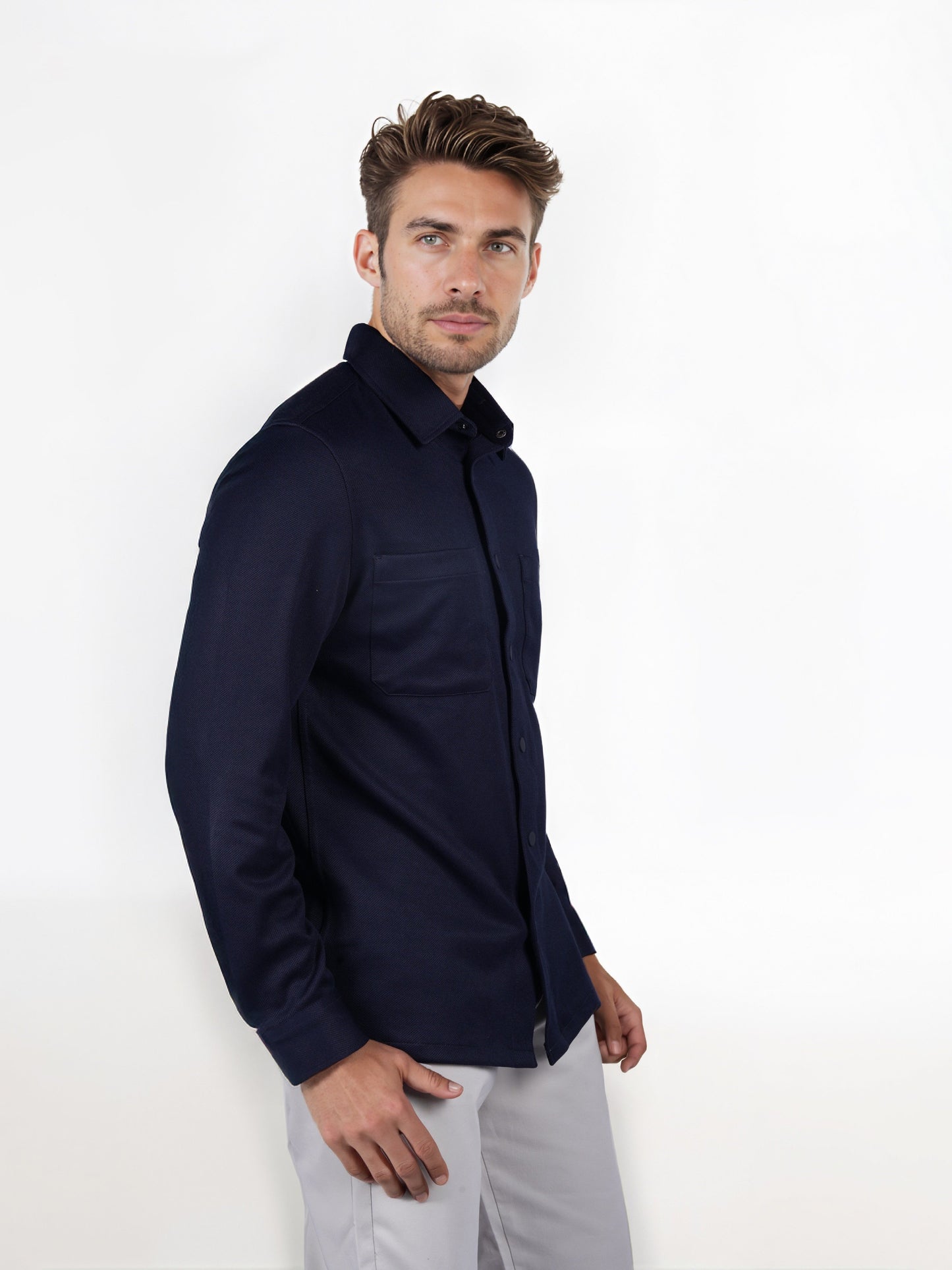 Celio* Solid Oversized Polyester Navy Blue Shirt