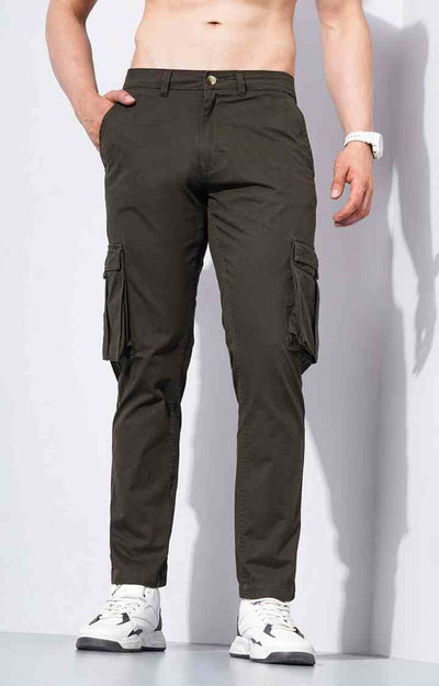 Celio* Cotton-Poly-Blend Regular Fit Brown Trouser