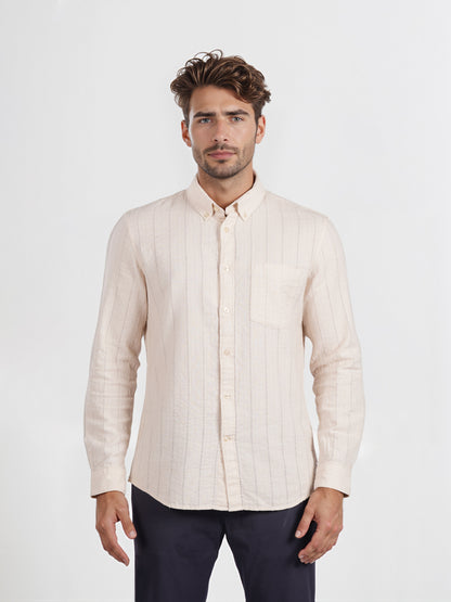 Celio* Striped Cotton Beige Regular Fit Men Shirt