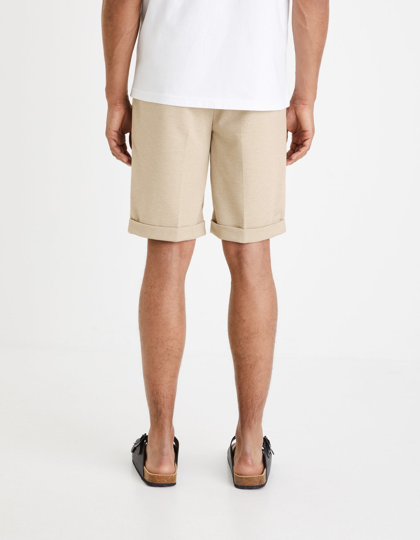 Celio* Men Beige Solid Straight Fit Polyester-Blend Shorts