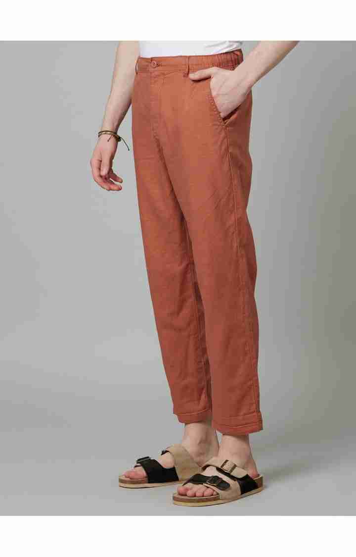 Rust Straight Fit Linen Pants