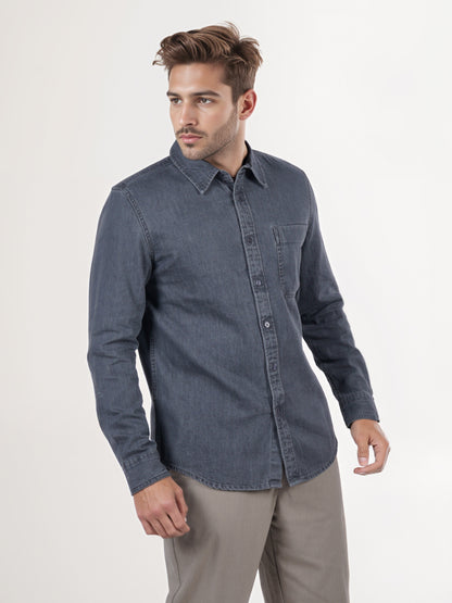 Celio* Men Grey Solid Regular Fit Cotton Shirt