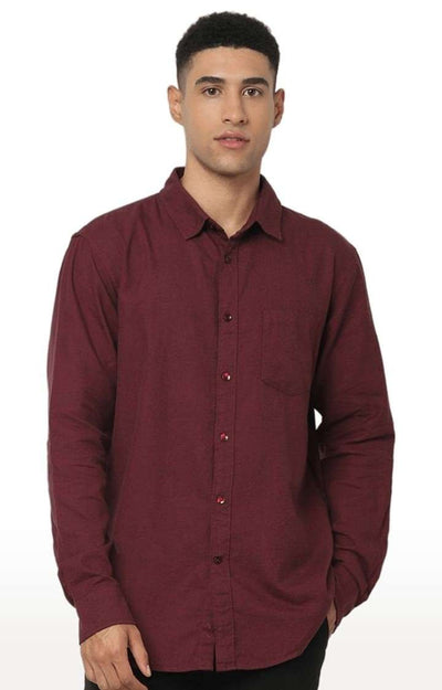 Celio Men Burgundy Solid Regular Fit Cotton Shirts