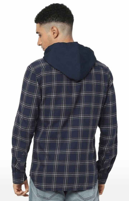 Celio Men Navy Blue Checked Regular Fit Cotton Shirts