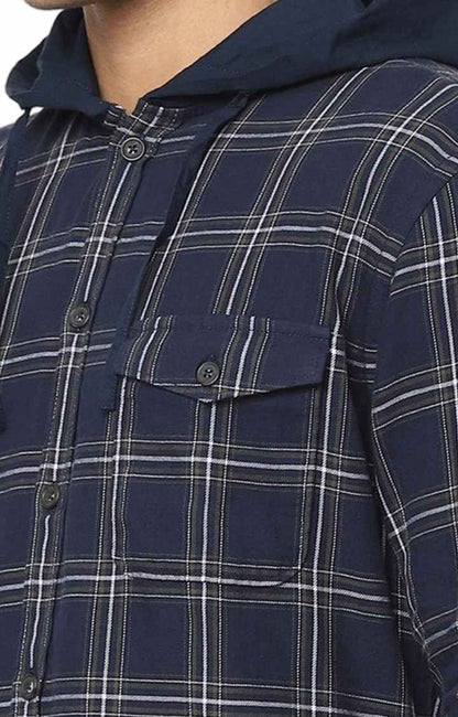 Celio Men Navy Blue Checked Regular Fit Cotton Shirts